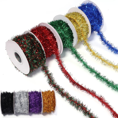 10Yards Christmas Ribbon Garland Cane Foil Tinsel Glitter Metallic Xmas Tree Wrapping Ribbons Ornaments DIY New Year Party Decor