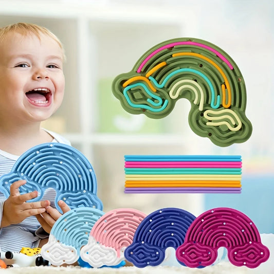 Creative Rainbow Clouds Silicone Sensory Activity Board,  Color Training Toy, Double Side Busy Board, Fine Motor Skills&Fun Play