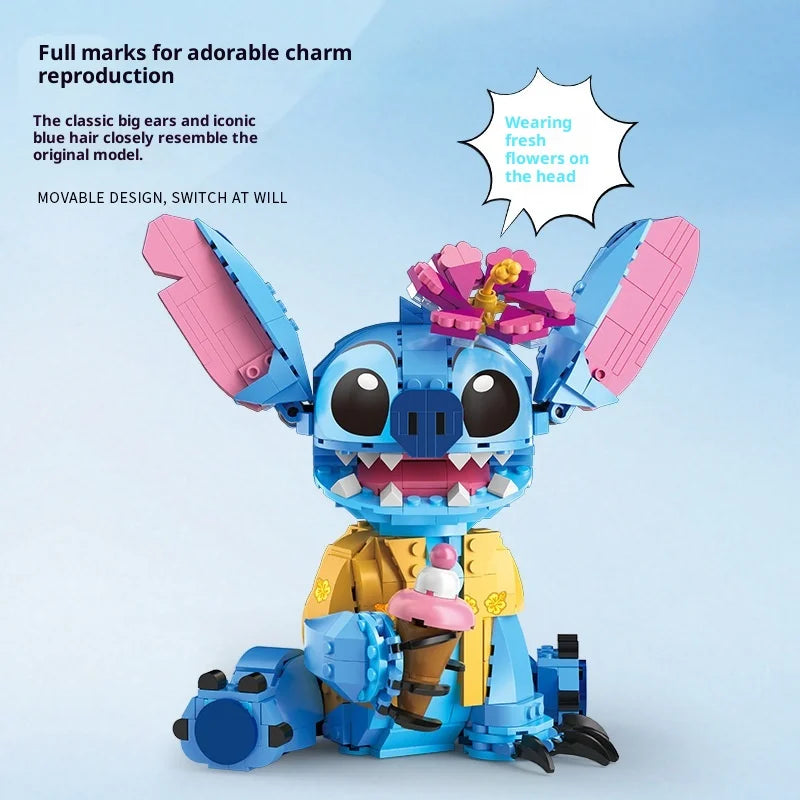 New Stitch Angel CP Building Blocks 2026 - Large Piece Cartoon Toys with Moving Ears Kids Assembly Gift for Boys Girls Birthday