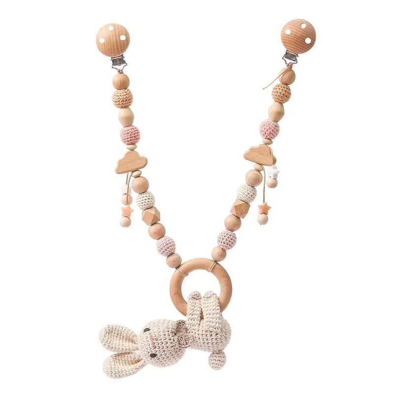 Baby Wooden Crochet Stroller Toys Hanging Stroller Rattle Crib Bell Animal Mobiles Gym Stroller Pendants Gifts Children's Toys