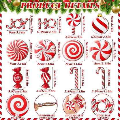12PCS Wooden Christmas Candy Hanging Ornaments Red White Candy Tree Ornaments Christmas New Year Party Home Decoration