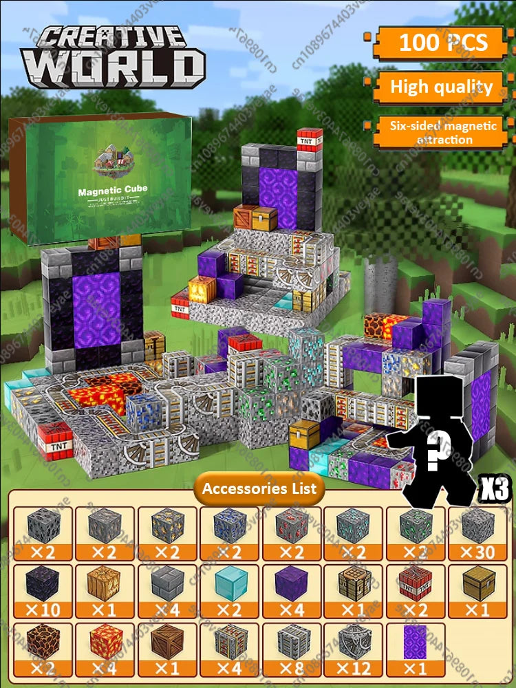 Magnetic Building Blocks Kid Toys Magnet Cube Set Mine World for Age 3+ Boys Girls DIY Model Children Magnets Toys Sensory Gifts