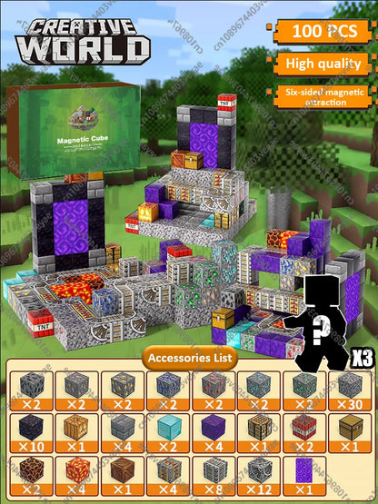 Magnetic Building Blocks Kid Toys Magnet Cube Set Mine World for Age 3+ Boys Girls DIY Model Children Magnets Toys Sensory Gifts