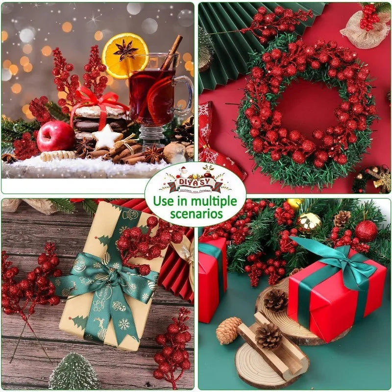 5Pcs Artificial Foam Red Bifurcated Berry Home Room Decoration Christmas Tree Pendant Outdoor Garden Christmas New Year Decor