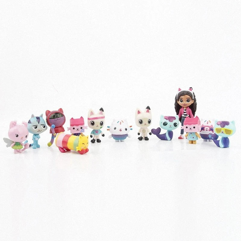 13pcs/set PVC Gabby Dollhouse Figure Toy Mercat Cartoon figurine Animals Smiling Car Cat Hug Gaby Girl Dolls Kids Birthday Gifts