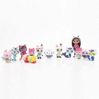 13pcs/set PVC Gabby Dollhouse Figure Toy Mercat Cartoon figurine Animals Smiling Car Cat Hug Gaby Girl Dolls Kids Birthday Gifts