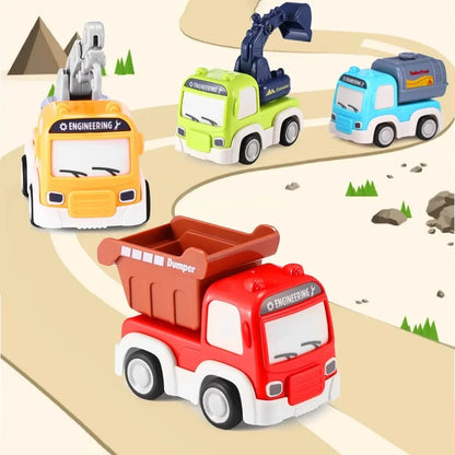 Cartoon Inertial Engineering Car Mini Toys Push and Go Car Boy's Engineering Car Excavator Dump Crane Tanker Toy Car for Kids