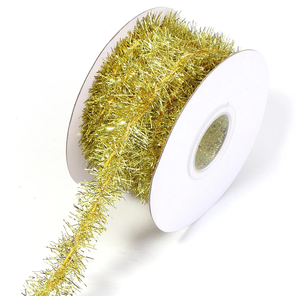 10Yards Christmas Ribbon Garland Cane Foil Tinsel Glitter Metallic Xmas Tree Wrapping Ribbons Ornaments DIY New Year Party Decor