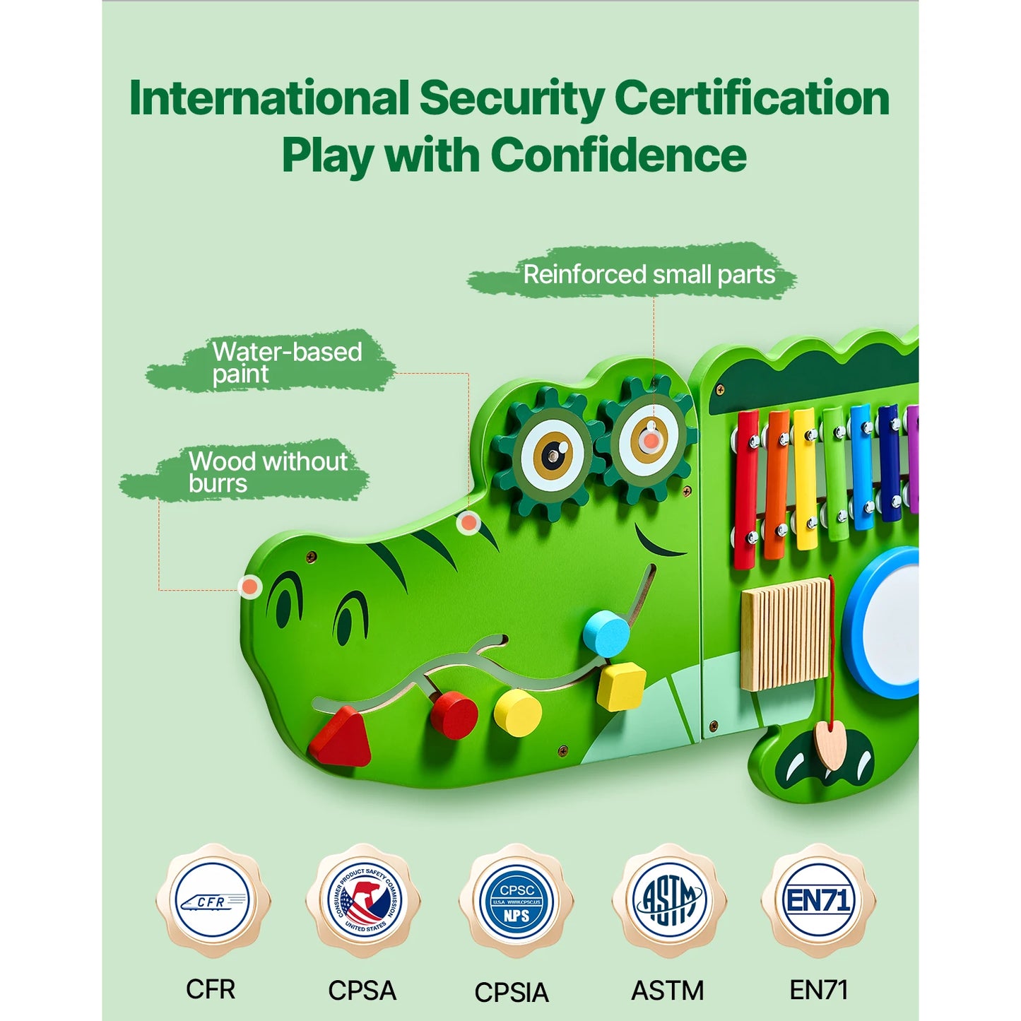 VEVOR 9-Activities Crocodile Kids Busy Hanging Board Toy Montessori Early Learning Puzzle Decor Panels Toys for Children Gifts