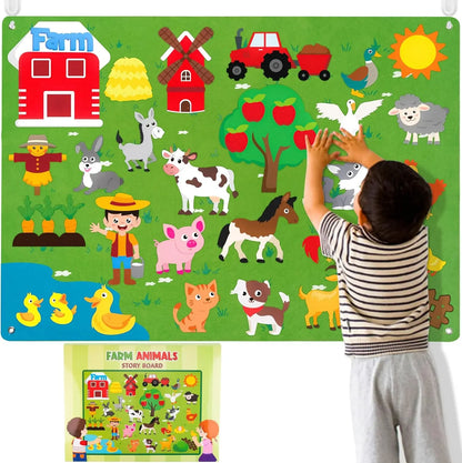 Felt Story Board Set Toy for kids Vehicle Farm Animals Preschool Education Early Learning Interactive Play Mat Wall Hanging Gift