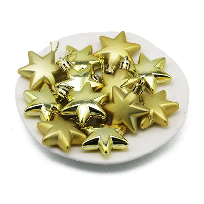 (12 Pcs/pack) 5cm Christmas Pendant Star Christmas Ball Pendant Electroplated Plastic Matte Mixed Decoration Accessory Party