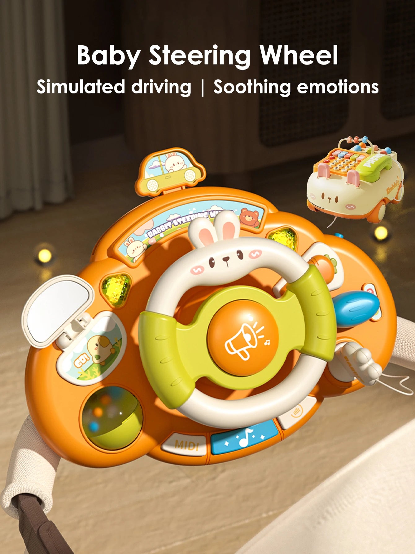 1pcs Baby Steering Wheel Toy,Early Education Educational Simulated driving toys, Lighting, sounding musical toys