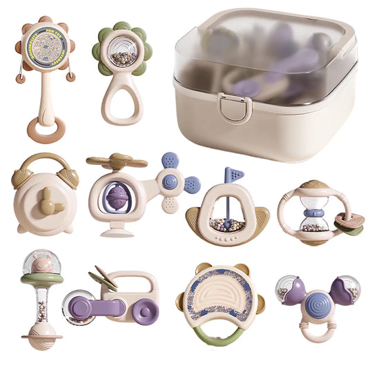 10Pcs Baby Rattles & Teethers Set Infant Toys 6+ Months Teether Grasping Shake Toys Sensory Toy with Soft Textures Newborn Gifts