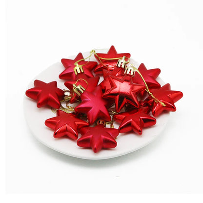 (12 Pcs/pack) 5cm Christmas Pendant Star Christmas Ball Pendant Electroplated Plastic Matte Mixed Decoration Accessory Party