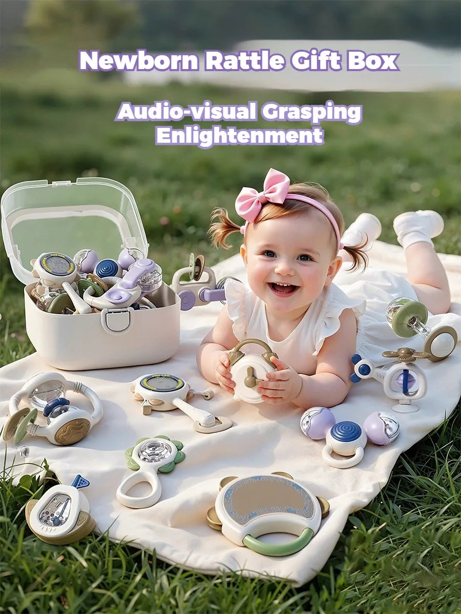 10Pcs Baby Rattles & Teethers Set Infant Toys 6+ Months Teether Grasping Shake Toys Sensory Toy with Soft Textures Newborn Gifts