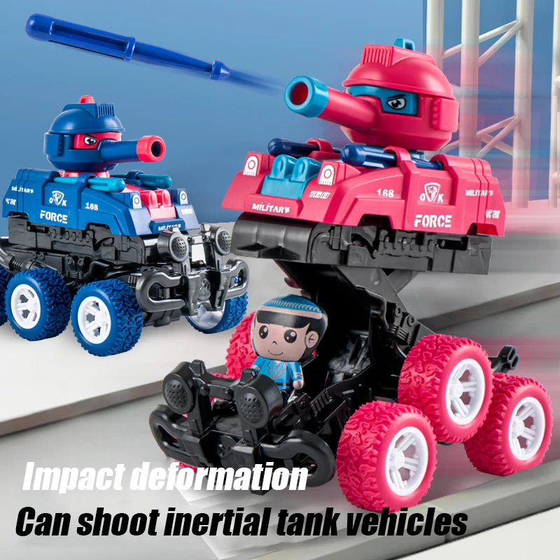 Mini Children Inertia Tank Cars 6 Wheel Drive Off Road Vehicle Collision Deformation Launch Model Car Toys Boys Birthday Gifts