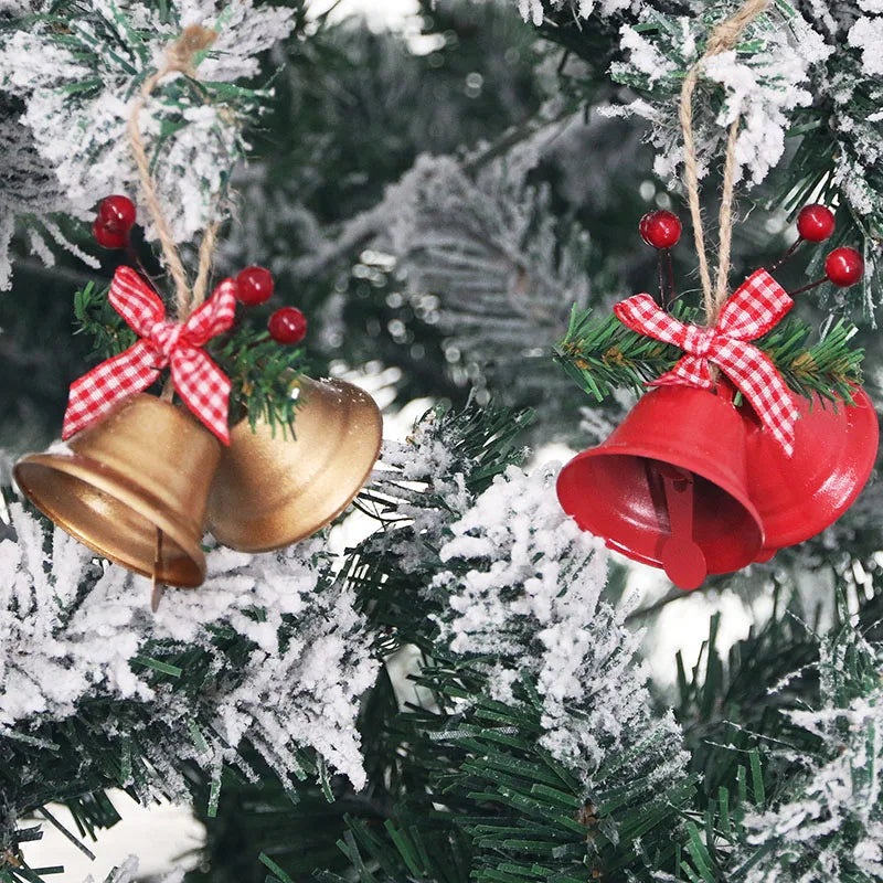 (2 Pcs/bag) 8cm Christmas Metal Horn Berry Bow Bell Christmas Decoration Pendant Wedding Accessories Handmade Crafts DIY