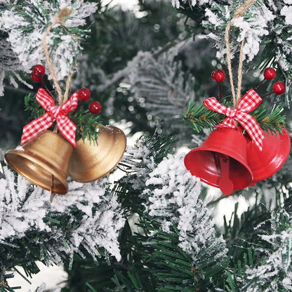 (2 Pcs/bag) 8cm Christmas Metal Horn Berry Bow Bell Christmas Decoration Pendant Wedding Accessories Handmade Crafts DIY