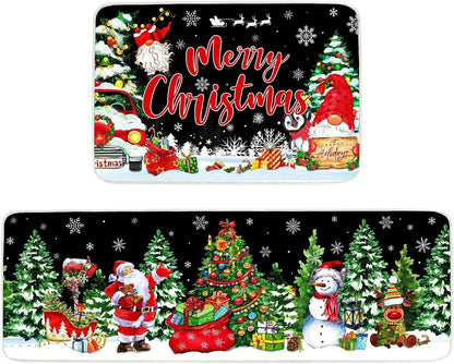 VIKAMA1/2PCS Lovely Christmas Gingerbread Man Crystal Velvet Kitchen Floor Mat Easy Care Floor Mat Entry Door Mat Home Decor
