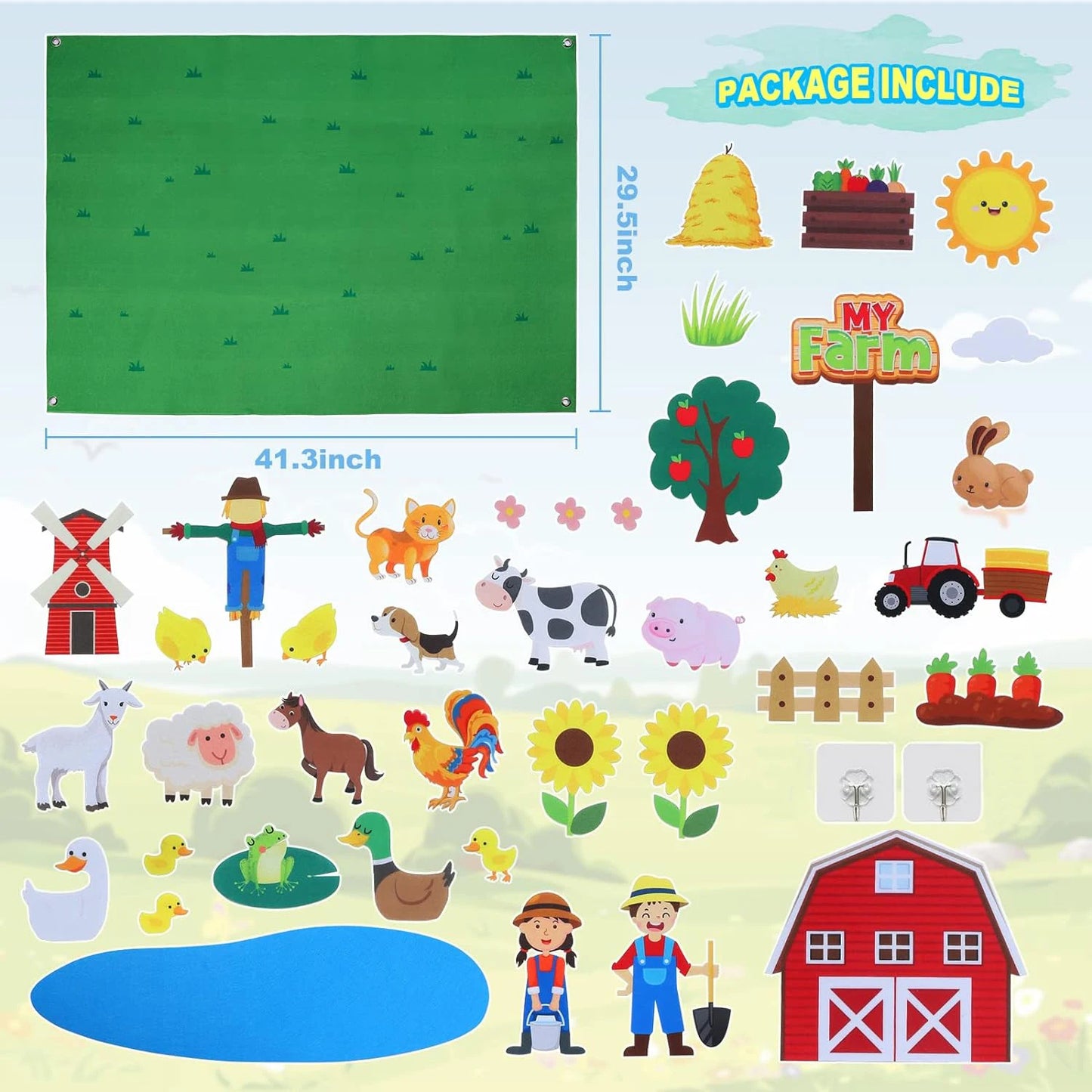 Felt Story Board Set Toy for kids Vehicle Farm Animals Preschool Education Early Learning Interactive Play Mat Wall Hanging Gift