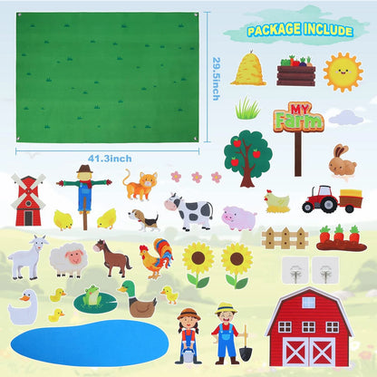 Felt Story Board Set Toy for kids Vehicle Farm Animals Preschool Education Early Learning Interactive Play Mat Wall Hanging Gift