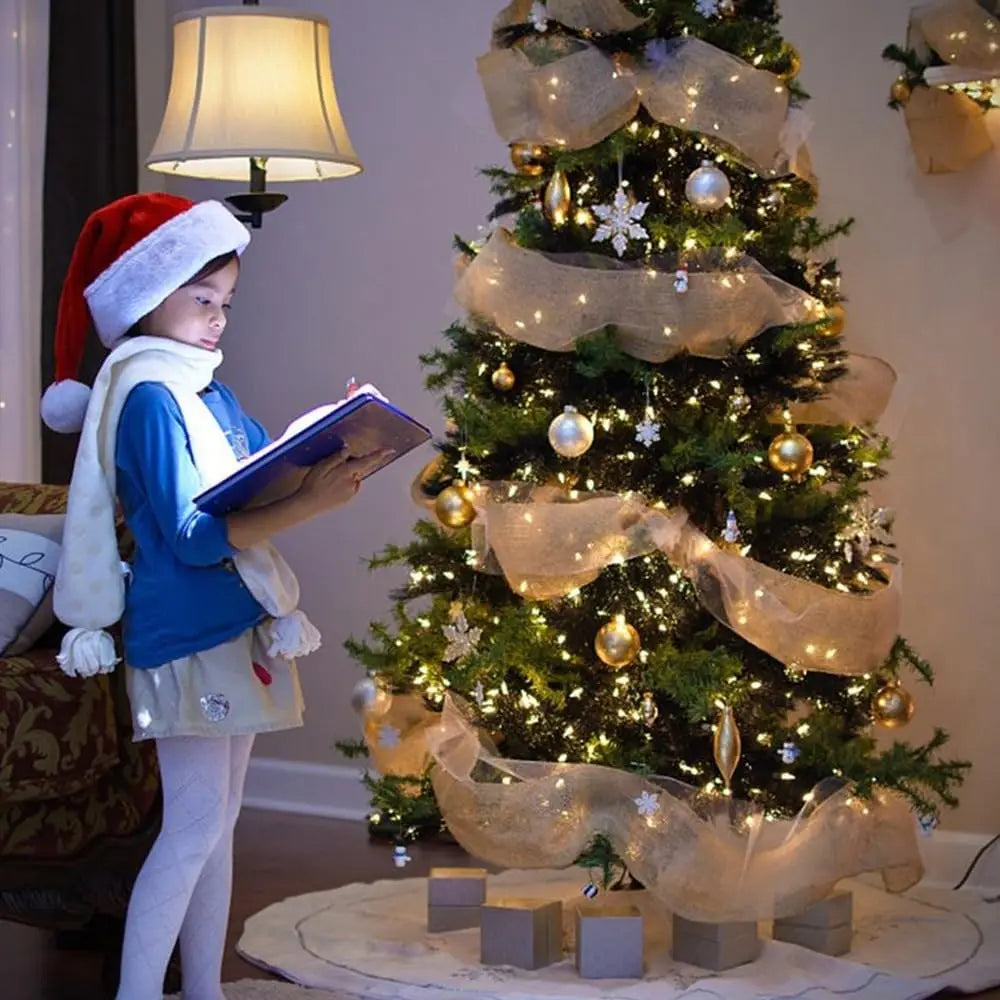 2024 Christmas Ribbon Tree Decoration Mesh Tulle Roll Fabric Pendant Merry Christmas Home Decor Xmas Gifts DIY Happy New Year