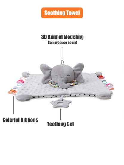 1pcs Baby Security Soothing Doll Towel with Teether Rattles Soft Blanket Snuggle Toy Stuffed Animal for Babies Newborns Gift