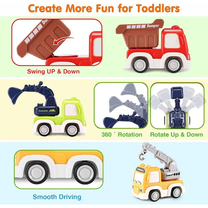 Cartoon Inertial Engineering Car Mini Toys Push and Go Car Boy's Engineering Car Excavator Dump Crane Tanker Toy Car for Kids