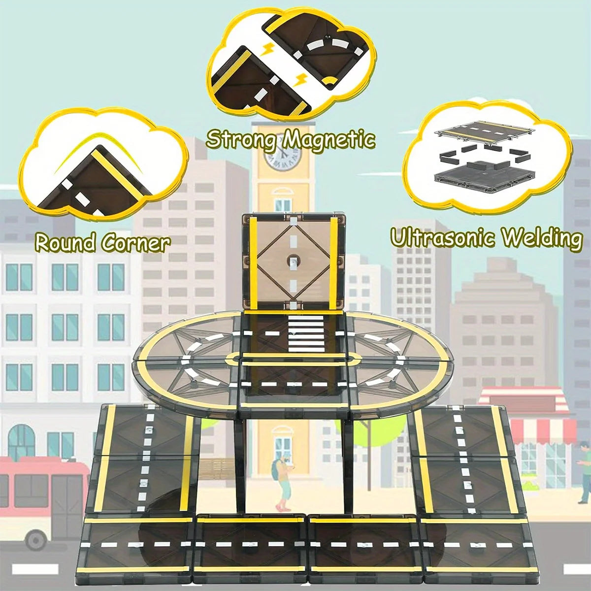 Magnetic Road Magnet Crane Car Toys, Magnetic Block Creativity And Educational Construction Toys for Kids Age 3-6 Birthday Gifts