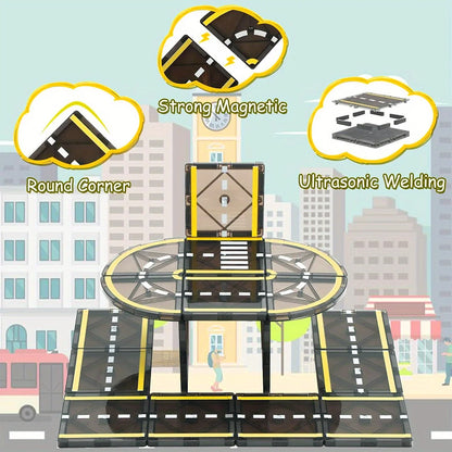 Magnetic Road Magnet Crane Car Toys, Magnetic Block Creativity And Educational Construction Toys for Kids Age 3-6 Birthday Gifts