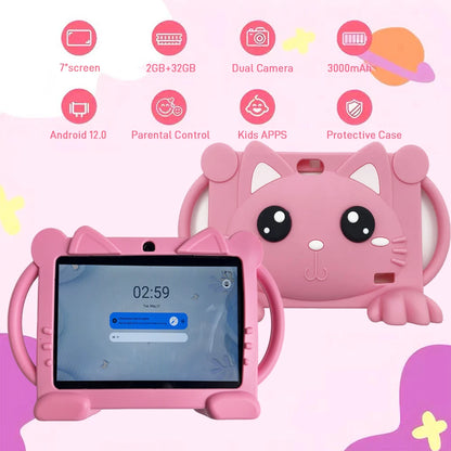 Kids Tablet 5G WiFi 2+32GB 7'' Android Tablet Toddler Case Dual Camera Games Educational Learning Toys Children Gifts