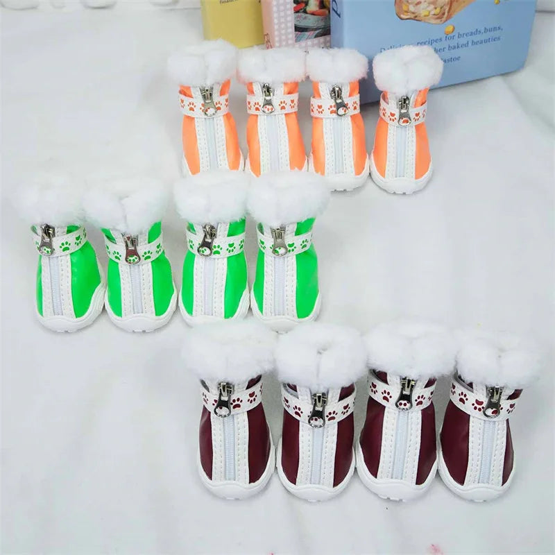 Pet High-necked Dog Boots for Warmth in Snowy Weather Waterproof PU 4-piece Set / Package Anti-slip Style for Small Dogs