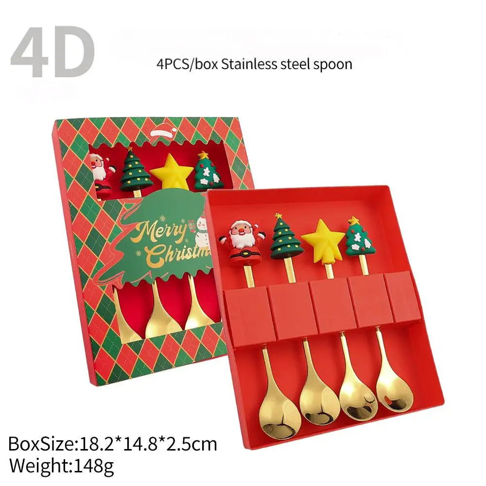 2/4/6Pcs Christmas Fork And Spoon Set,Stainless Steel Creative Tableware,Coffee Tea Dessert Forks And Spoons Gift Set
