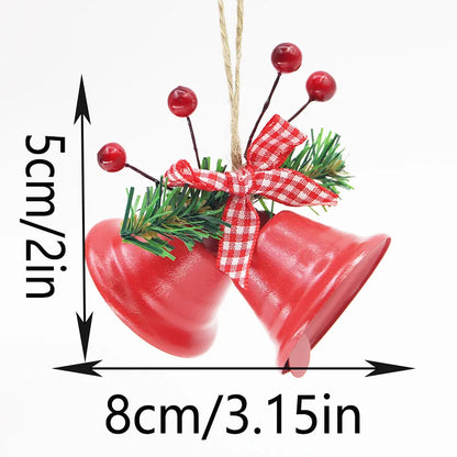 (2 Pcs/bag) 8cm Christmas Metal Horn Berry Bow Bell Christmas Decoration Pendant Wedding Accessories Handmade Crafts DIY