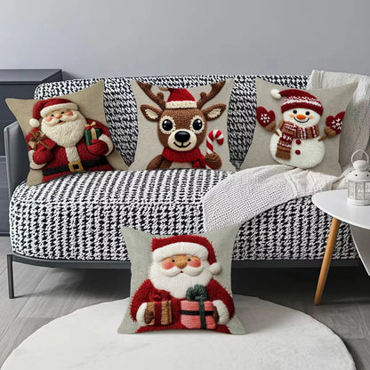 45cm Grey Red Christmas Pillowcase Cartoon Santa Snowman Elk Sofa Cushion Cover Home Bed Car Decor Merry Christmas 2025