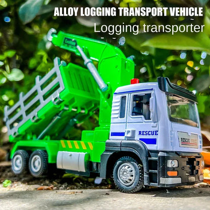 Diecast Alloy Truck Model 1/32 Logging Transport Engineering Truck Moveble Led Electric Vehicle Toys Fo Boys Children's Car Toy