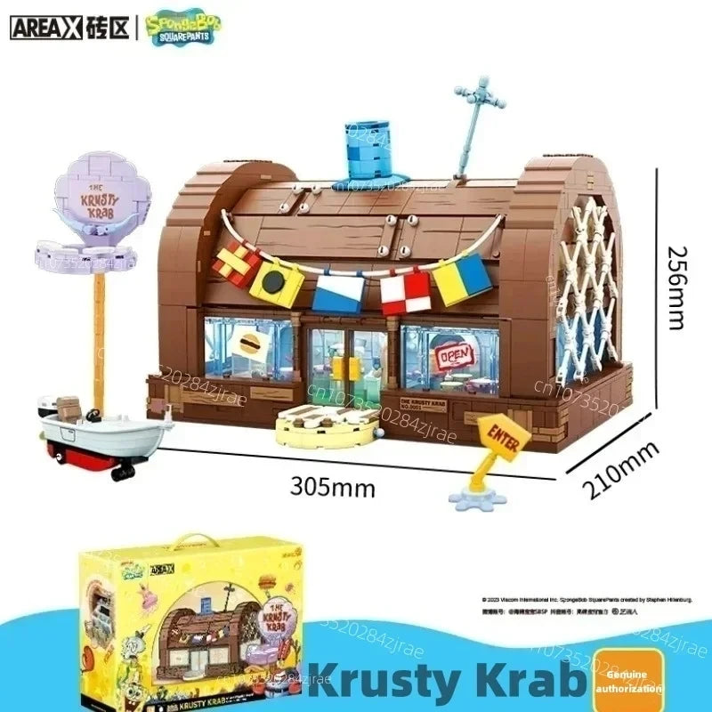 Spongebob building block cartoon Krusty Krab creative restaurant scene model Patrick Star assembly toy children's birthday gift