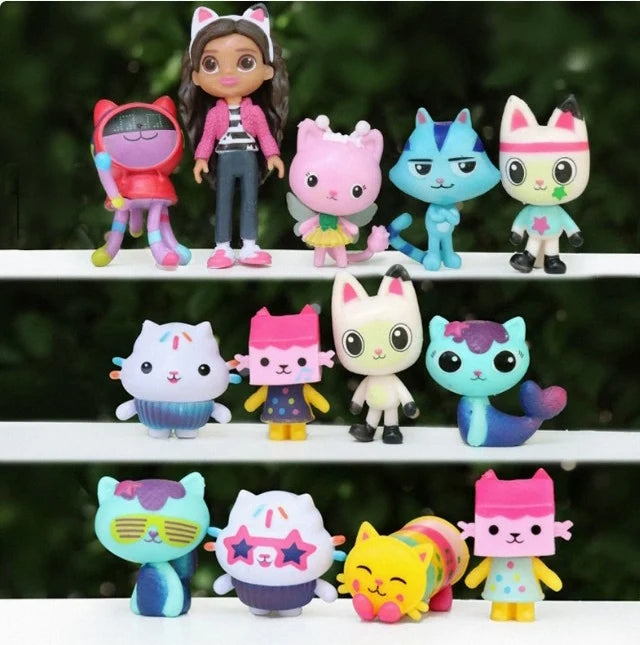 13pcs/set PVC Gabby Dollhouse Figure Toy Mercat Cartoon figurine Animals Smiling Car Cat Hug Gaby Girl Dolls Kids Birthday Gifts