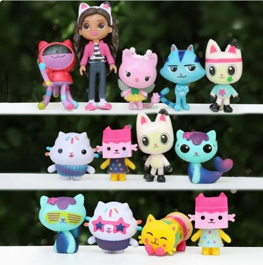 13pcs/set PVC Gabby Dollhouse Figure Toy Mercat Cartoon figurine Animals Smiling Car Cat Hug Gaby Girl Dolls Kids Birthday Gifts