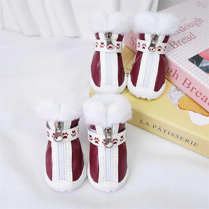 Pet High-necked Dog Boots for Warmth in Snowy Weather Waterproof PU 4-piece Set / Package Anti-slip Style for Small Dogs