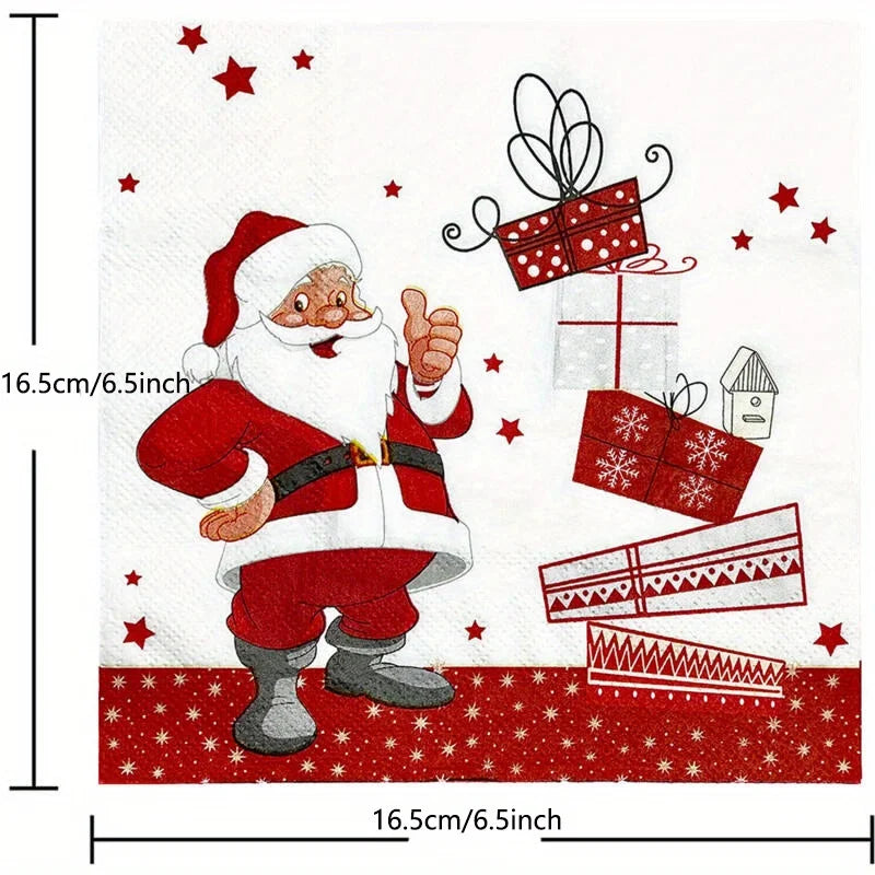 20-100Pcs Christmas Paper Napkins Snowman SantaDisposable Cocktail Napkins for Holiday Christmas Party Decorations