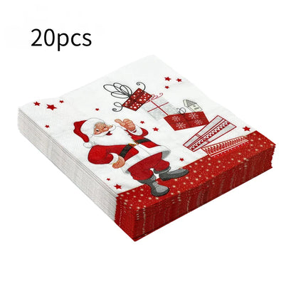 20-100Pcs Christmas Paper Napkins Snowman SantaDisposable Cocktail Napkins for Holiday Christmas Party Decorations