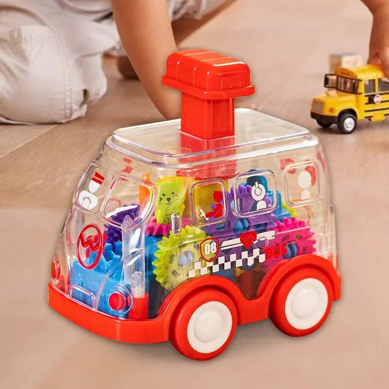 Children's Cartoon Press Gear Car Toy Lnertia Pull-back Transparent Car Baby Puzzle Sliding Toy Child Boy Girl 1-3 Year Old Gift