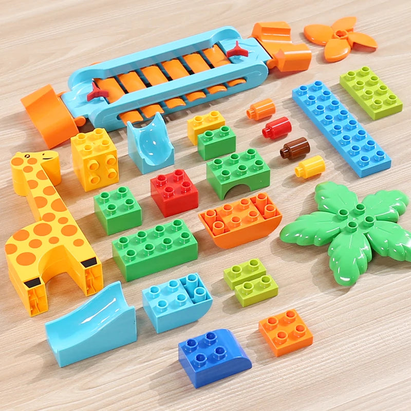 Newest Big Size Turntable Marble Race Run Building Blocks Creative Piano DIY Blocks Plastic Funnel Slide DIY Assembly Bricks