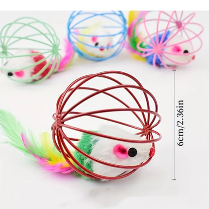 New Pet Toys Creative Pet Cats Toys Plush Mouse Feather Tail Painted Cage Kittens Self Entertaining Toy Pet Gifts Pet Supplies