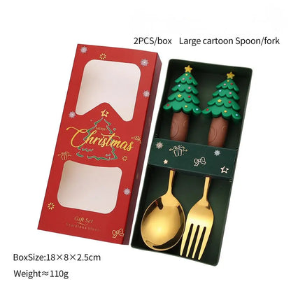 2/4/6Pcs Christmas Fork And Spoon Set,Stainless Steel Creative Tableware,Coffee Tea Dessert Forks And Spoons Gift Set