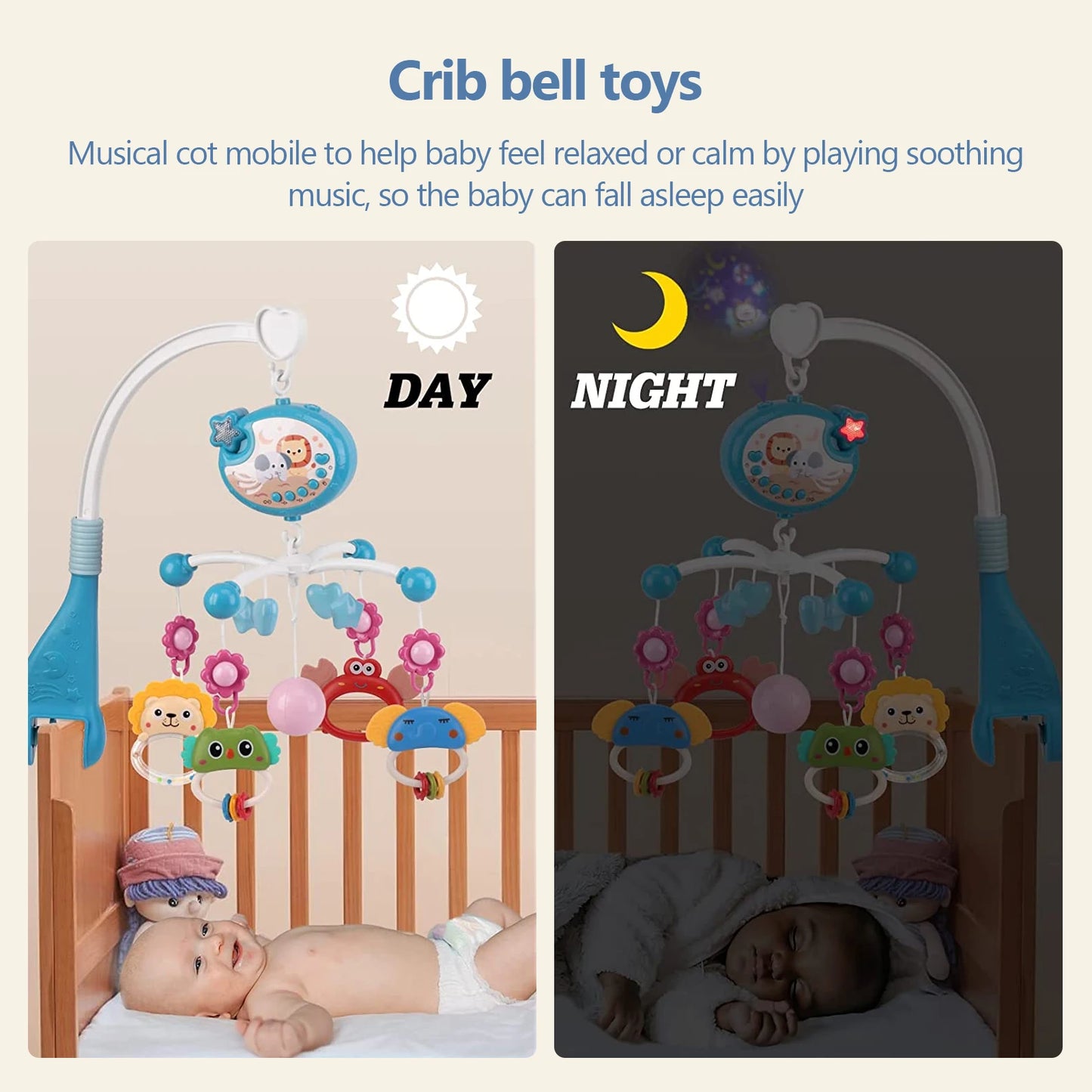 Cot Mobile For Baby With Music And Projection - Mobile For Crib With Timing Function- Gift For Newborn 0-12 Months ，Blue
