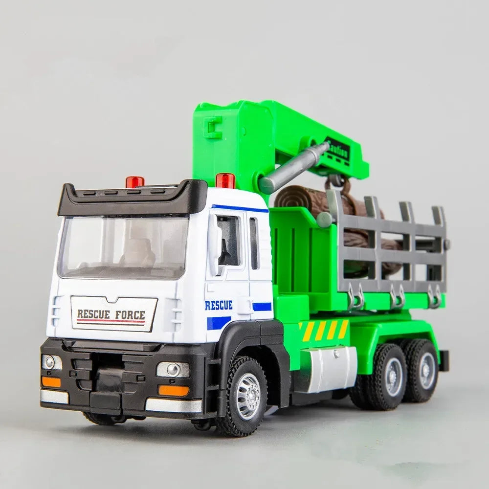 Diecast Alloy Truck Model 1/32 Logging Transport Engineering Truck Moveble Led Electric Vehicle Toys Fo Boys Children's Car Toy