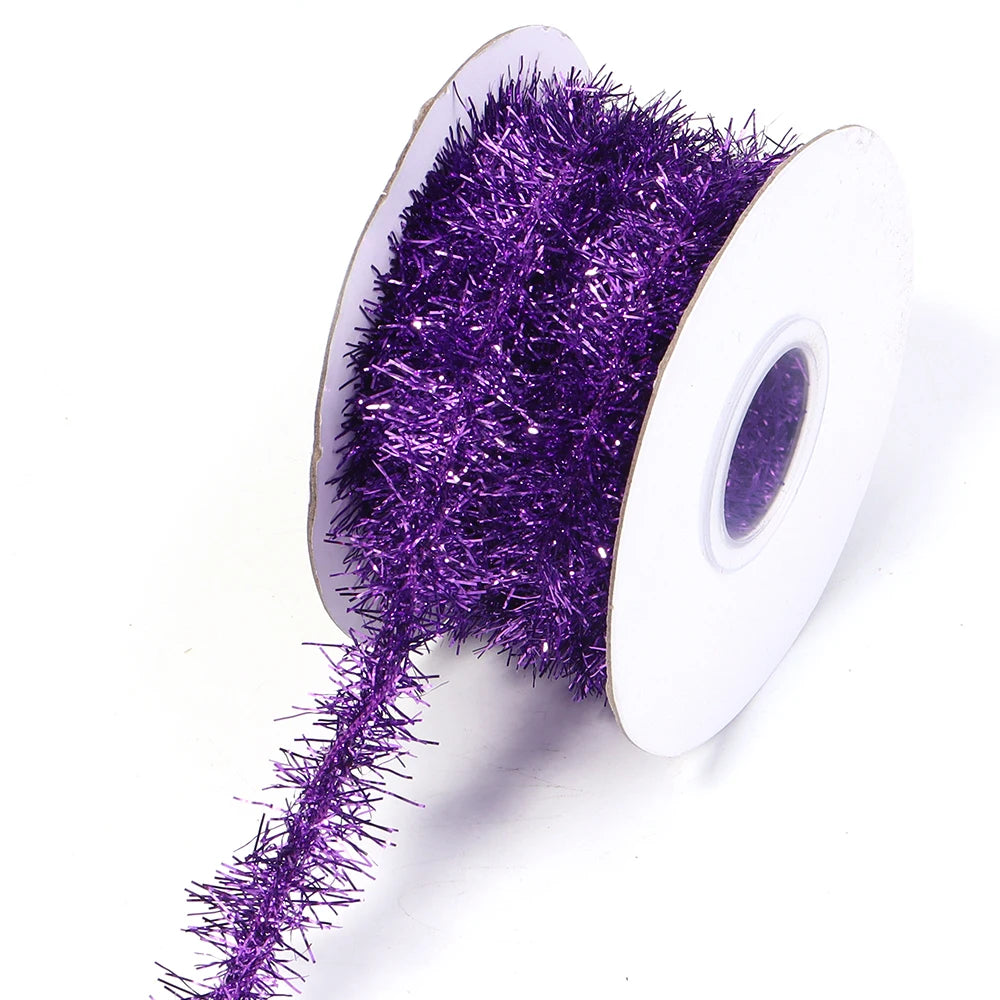 10Yards Christmas Ribbon Garland Cane Foil Tinsel Glitter Metallic Xmas Tree Wrapping Ribbons Ornaments DIY New Year Party Decor