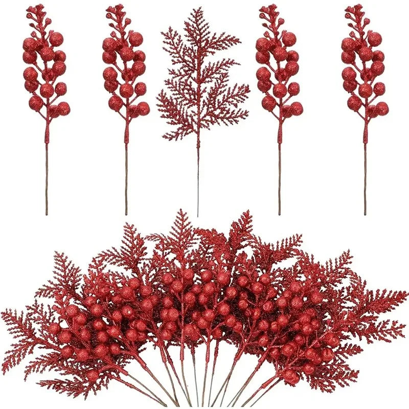 5Pcs Artificial Foam Red Bifurcated Berry Home Room Decoration Christmas Tree Pendant Outdoor Garden Christmas New Year Decor